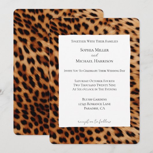 Bruin Leopard Dierenprint Trouwen Kaart (Voorkant / Achterkant)
