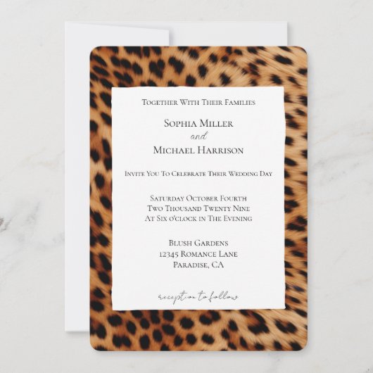 Bruin Leopard Dierenprint Trouwen Kaart (Voorkant)