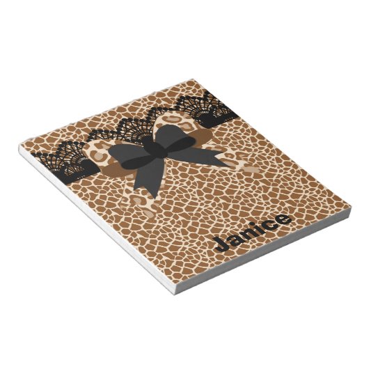 Bruin leopard Lace & Bow Small Notitieblok (Schuin)