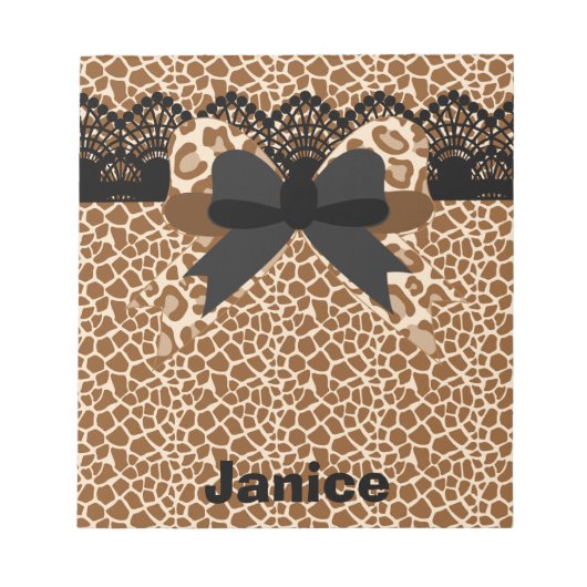 Bruin leopard Lace & Bow Small Notitieblok (Voorkant)
