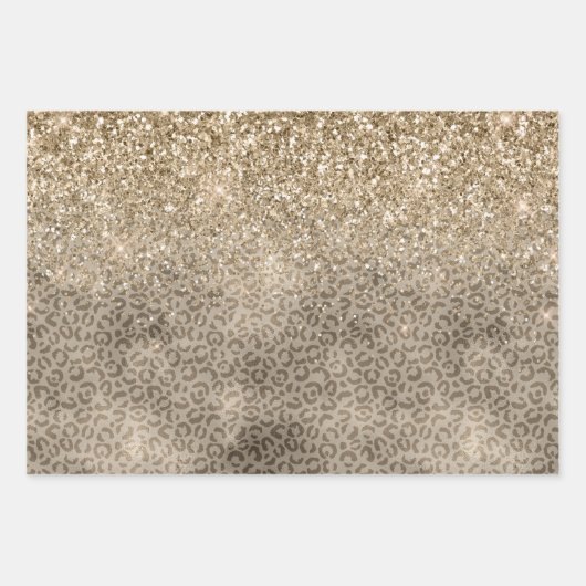 Bruin leopard Print Gold Glitter sparter Inpakpapier Vel (Voorkant)