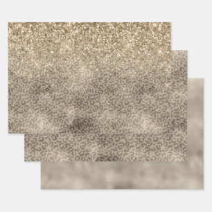 Bruin leopard Print Gold Glitter sparter Inpakpapier Vel