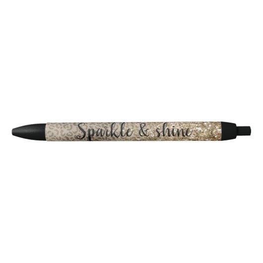 Bruin leopard Print Gold Glitter sparter Zwarte Inkt Pen (Voorkant)