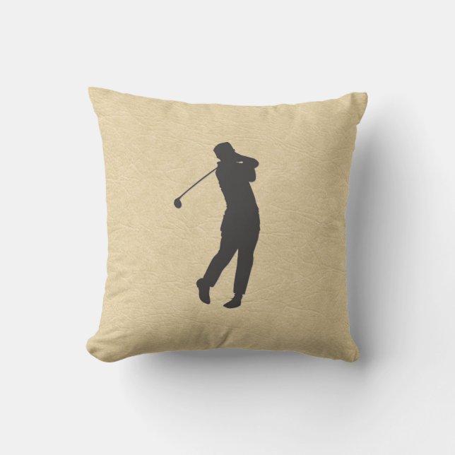 Bruin Leren Golf Ontwerp Buitenkussen (Voorkant)