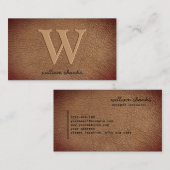Bruin Leren Goud Monogram Script Stijlvol Visitekaartje (Voorkant / Achterkant)