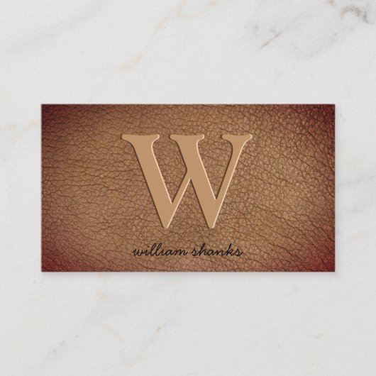 Bruin Leren Goud Monogram Script Stijlvol Visitekaartje (Voorkant)
