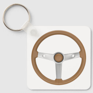 Bruin leren retro sportauto stuurwiel sleutelhanger