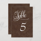 Bruin leren western bruidstaartafel nummerkaart kaart (Voorkant / Achterkant)