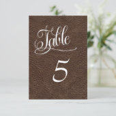 Bruin leren western bruidstafel nummerkaart kaart (Staand voorkant)