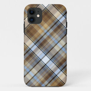 Bruin, lichtblauw en wit tartan ontwerp Case-Mate iPhone case