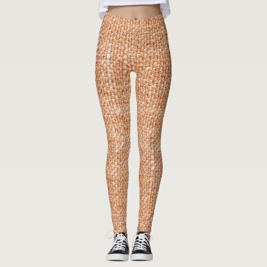 Bruin Linnen Canvas Textuur Achtergrond Leggings (Voorkant)
