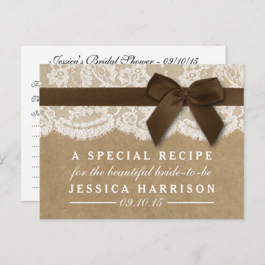 Bruin lint op Kraft & Lace Vrijgezellenfeest Recep Uitnodiging Briefkaart (Voorkant / Achterkant)