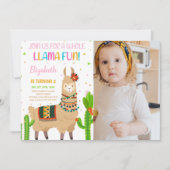 Bruin Llama Birthday Invitatie met foto Kaart (Voorkant)