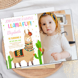 Bruin Llama Birthday Invitatie met foto Kaart