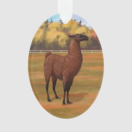 Bruin Llama in het najaar van het Boerderij Ornament (voorkant)