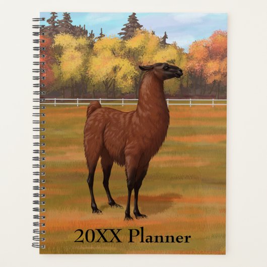 Bruin Llama in het najaar van het Boerderij Planner (Voorkant)