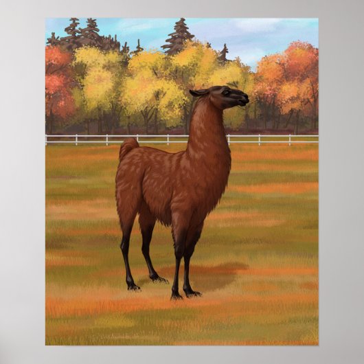 Bruin Llama in het najaar van het Boerderij Poster (Voorkant)