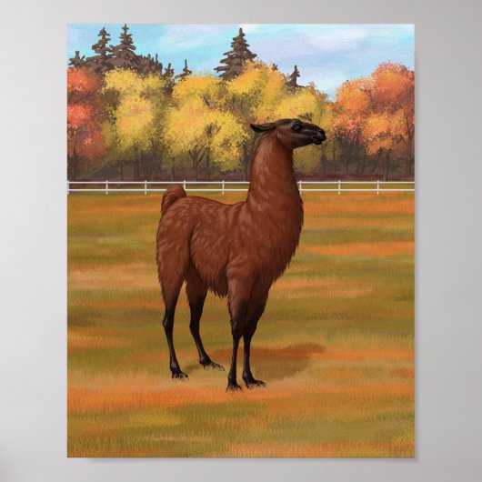 Bruin Llama in het najaar van het Boerderij Poster (Voorkant)