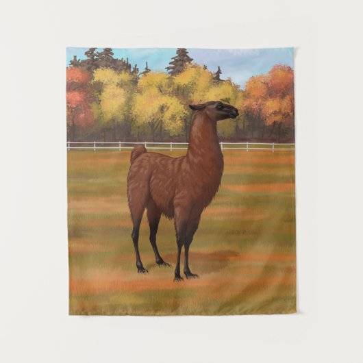 Bruin Llama in het najaar van het Boerderij Wandkleed (Voorkant)