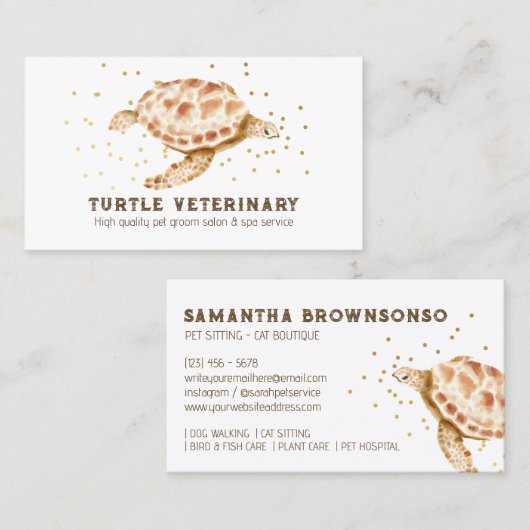 Bruin Loggerhead Zee Turtle Caretta Visitekaartje (Voorkant / Achterkant)