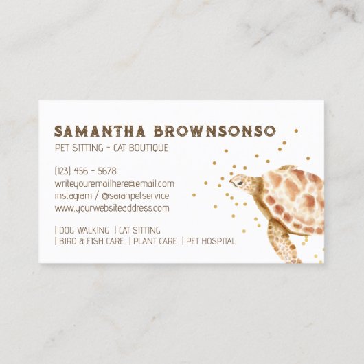 Bruin Loggerhead Zee Turtle Caretta Visitekaartje (Achterkant)