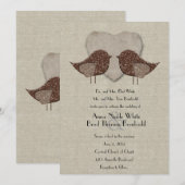 Bruin Lovevogels Linen Style Wedding Kaart (Voorkant / Achterkant)