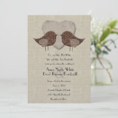 Bruin Lovevogels Linen Style Wedding Kaart (Staand voorkant)