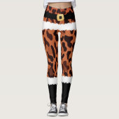 Bruin Luipaard Print Kerstman Kostuum Kerstmis Leggings (Voorkant)