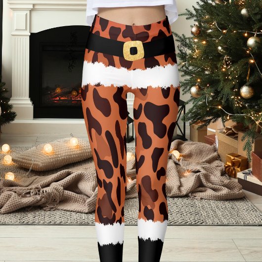 Bruin Luipaard Print Kerstman Kostuum Kerstmis Leggings