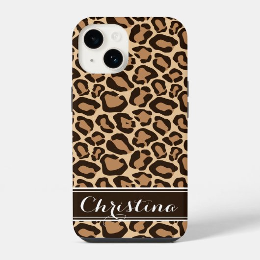 Bruin Luipaard Print Monogram iPhone Hoesje (Achterkant)