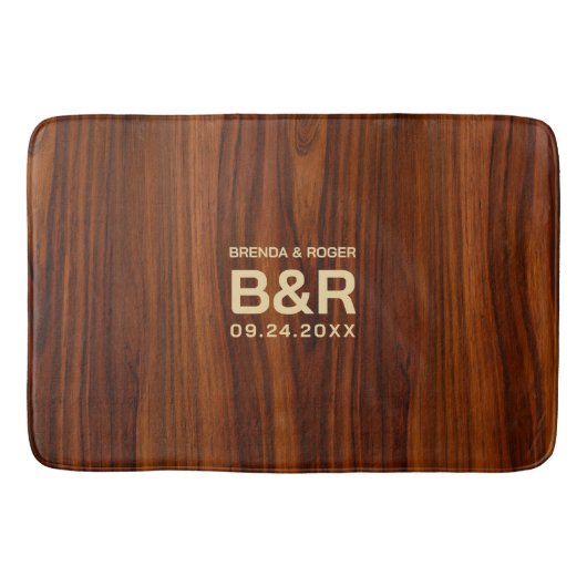 Bruin Mahogany Hout bruiloft Monogram Badmat (Voorkant)