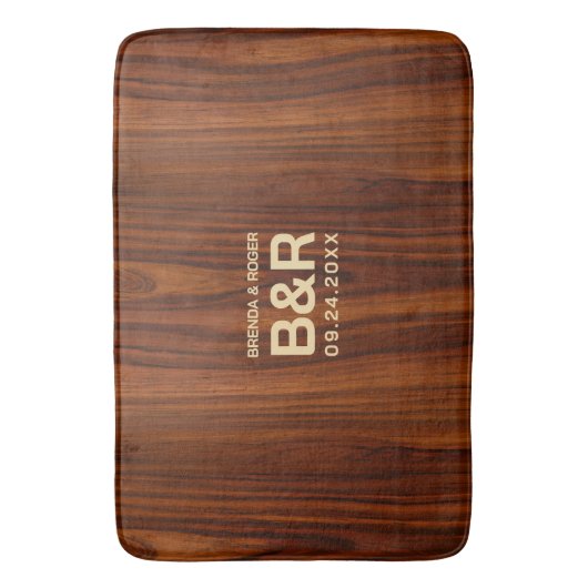 Bruin Mahogany Hout bruiloft Monogram Badmat (Voorkant Verticaal)