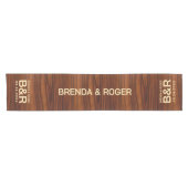 Bruin Mahogany Hout bruiloft Monogram Korte Tafelloper (Horizontaal)