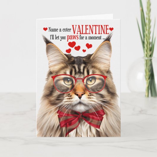 Bruin Maine Coon Tabby Kat Humor Valentijnsdag Feestdagen Kaart (Voorkant)