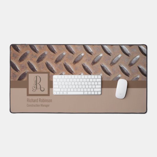 Bruin Manhole Hoesje Patroon, Monogram Naam & Tite Bureaumat (Keyboard & Muis)