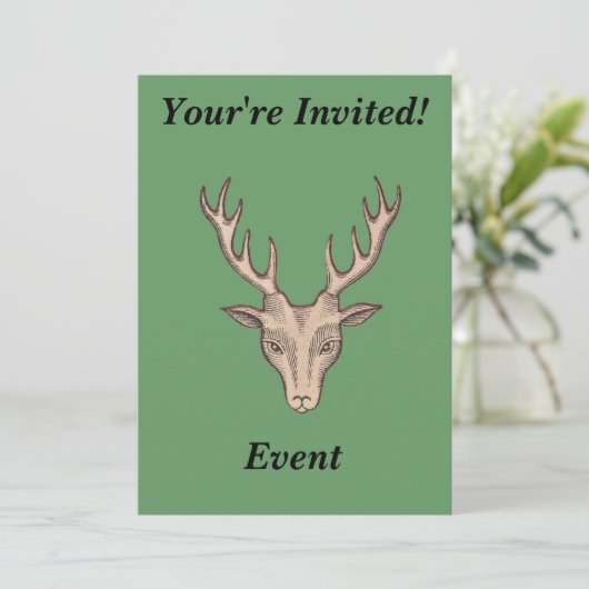 Bruin Mannelijk Herten Hoofd Groot Antlers Groen Kaart (Staand voorkant)