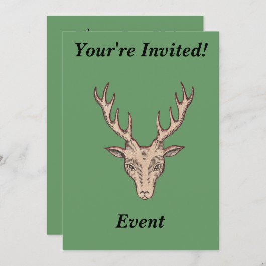 Bruin Mannelijk Herten Hoofd Groot Antlers Groen Kaart (Voorkant / Achterkant)