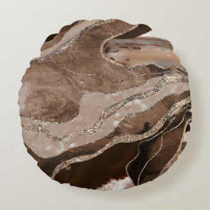 Bruin marmer Agate Gold Glitter Glam #1 Rond Kussen