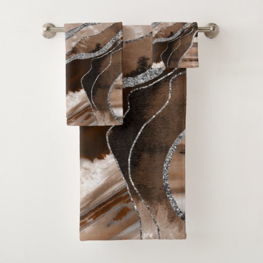 Bruin marmer Agate Silver Glitter Glam #1 Bad Handdoek (Insitu)