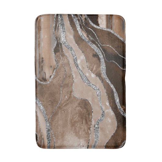 Bruin marmer Agate Silver Glitter Glam #1 Badmat (Voorkant Verticaal)