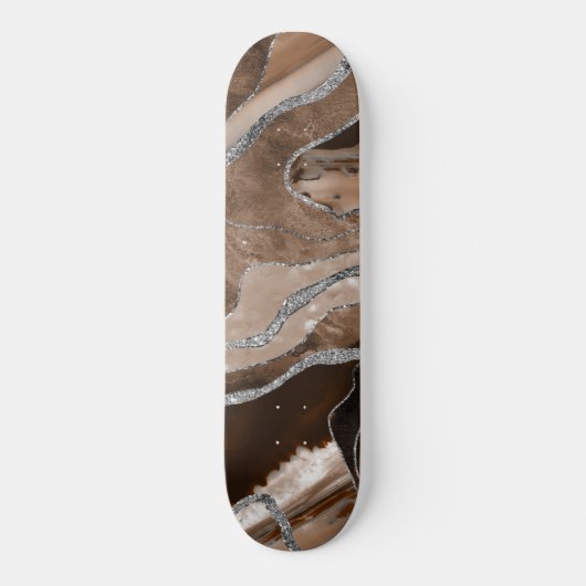 Bruin marmer Agate Silver Glitter Glam #1 Persoonlijk Skateboard (Voorkant)