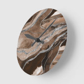 Bruin marmer Agate Silver Glitter Glam #1 Ronde Klok (Hoek)