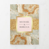 Bruin Marmer Goud Glitter Blush Roze Huwelijk Drieluik Uitnodiging (Cover)