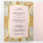Bruin Marmer Goud Glitter Blush Roze Huwelijk Drieluik Uitnodiging (Binnenzijde eerst)