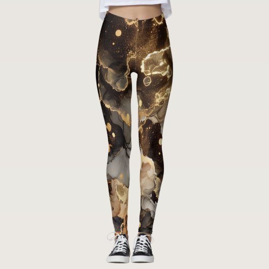 Bruin marmer met Stippen Leggings (Voorkant)