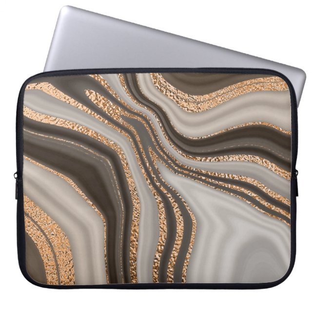 Bruin Marmeren Goud  Ontwerp Laptop Sleeve (Voorkant)