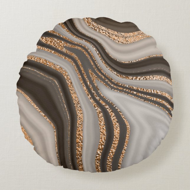 Bruin Marmeren Goud  Ontwerp Rond Kussen (Voorkant)