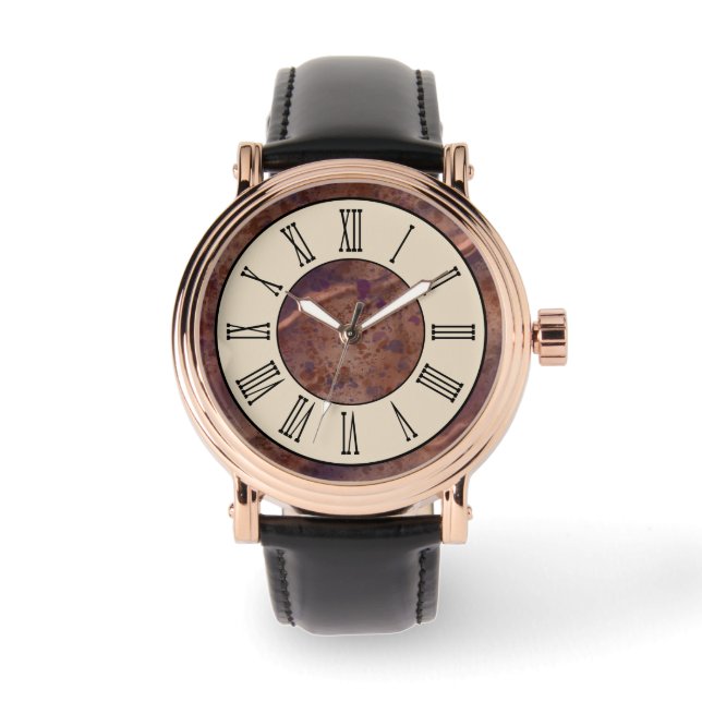  bruin marmeren patroonhorloge horloge (Voorkant)