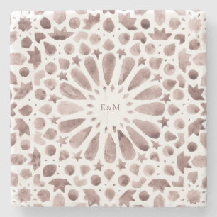 Bruin Marokkaanse Tegels Monogram Wedding Cloth Na Stenen Onderzetter