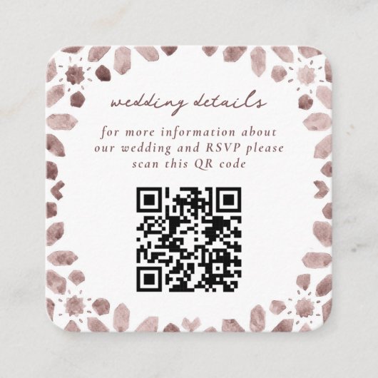 Bruin Marokkaanse Tegels QR-code bruiloft Informatiekaartje (Voorkant)